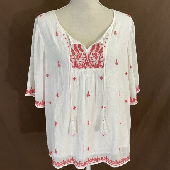 Soft Surroundings Oliana Top SMALL Cotton Embroidered Lined Boho Tunic - Picture 2 of 8